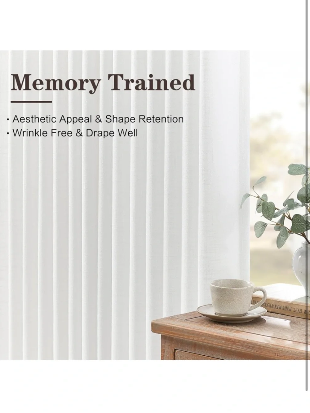 White 90 Inch Curtains Pinch Pleated Linen Curtain